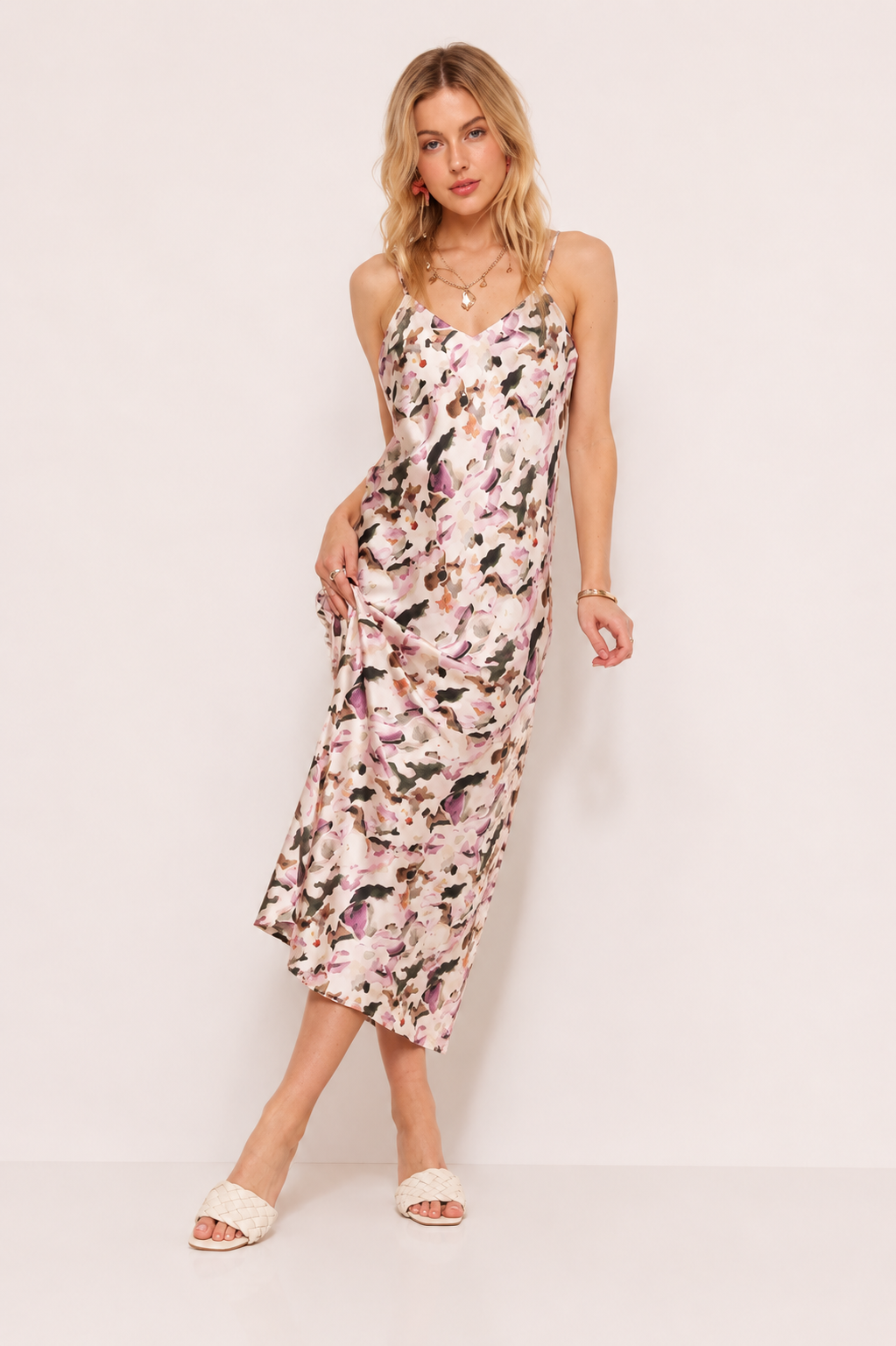 ADORA Watercolor V-Neck Midi Cami Dress