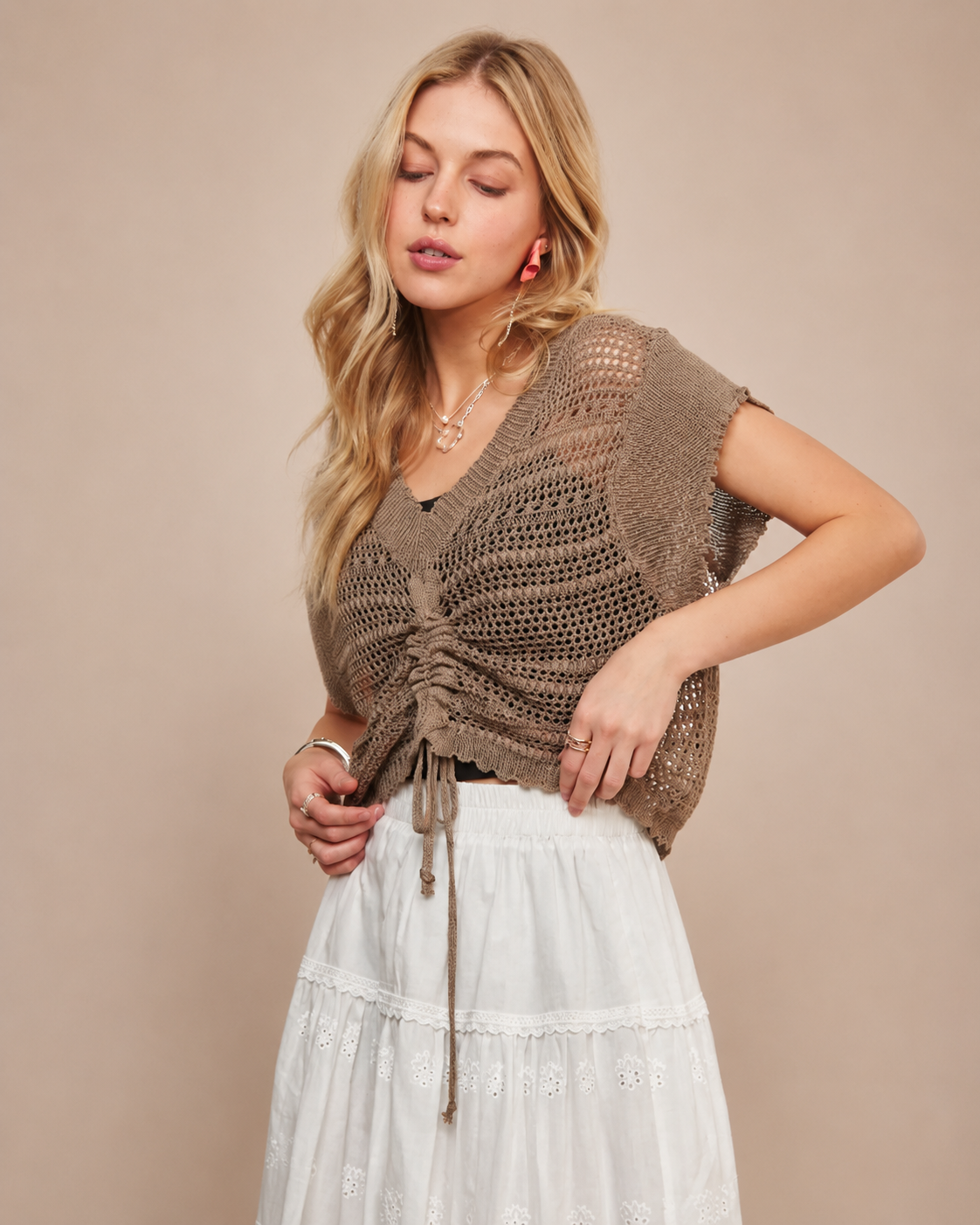 ADORA Drawstring Detail Crochet Top