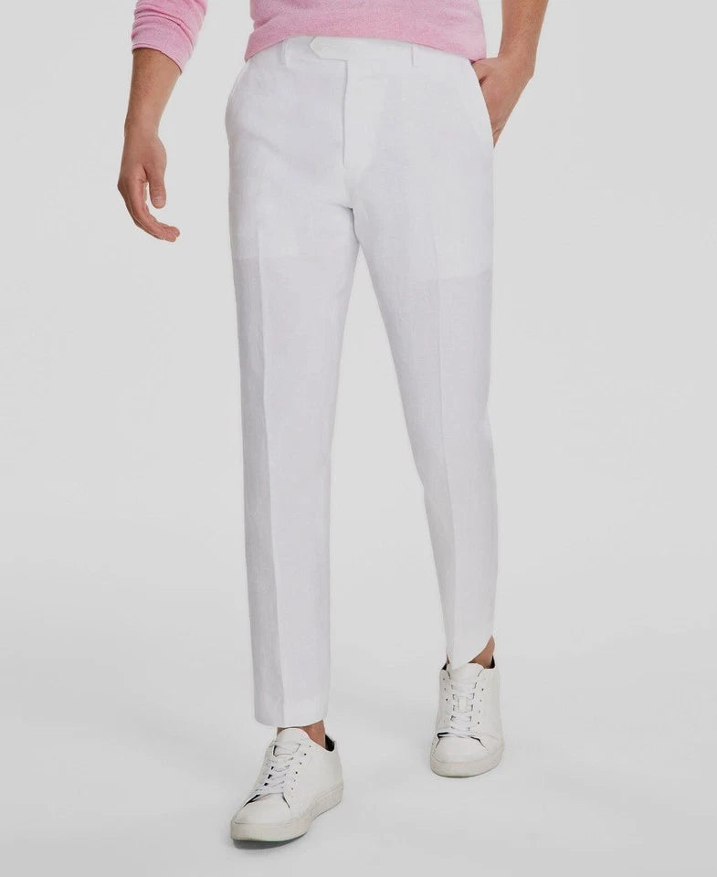 Tommy Hilfiger Men's White Modern Fit 100% Linen Dress Pants – 40x30