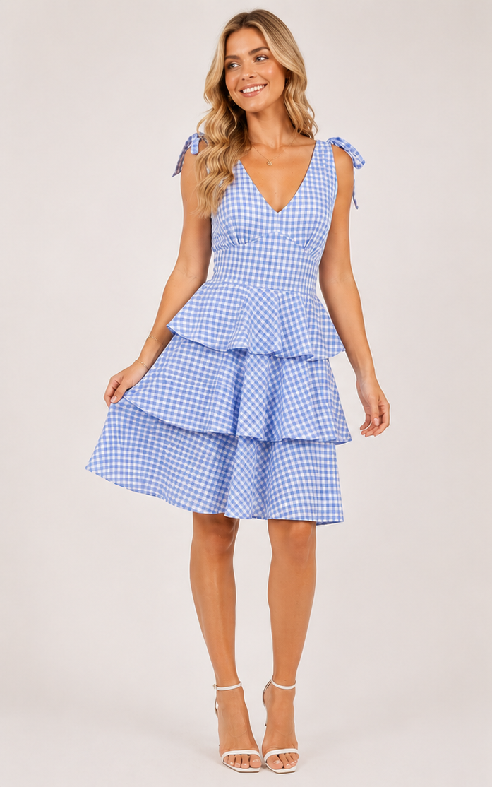 Jade By Jane Full Size Gingham Tiered Mini Dress Plus Size