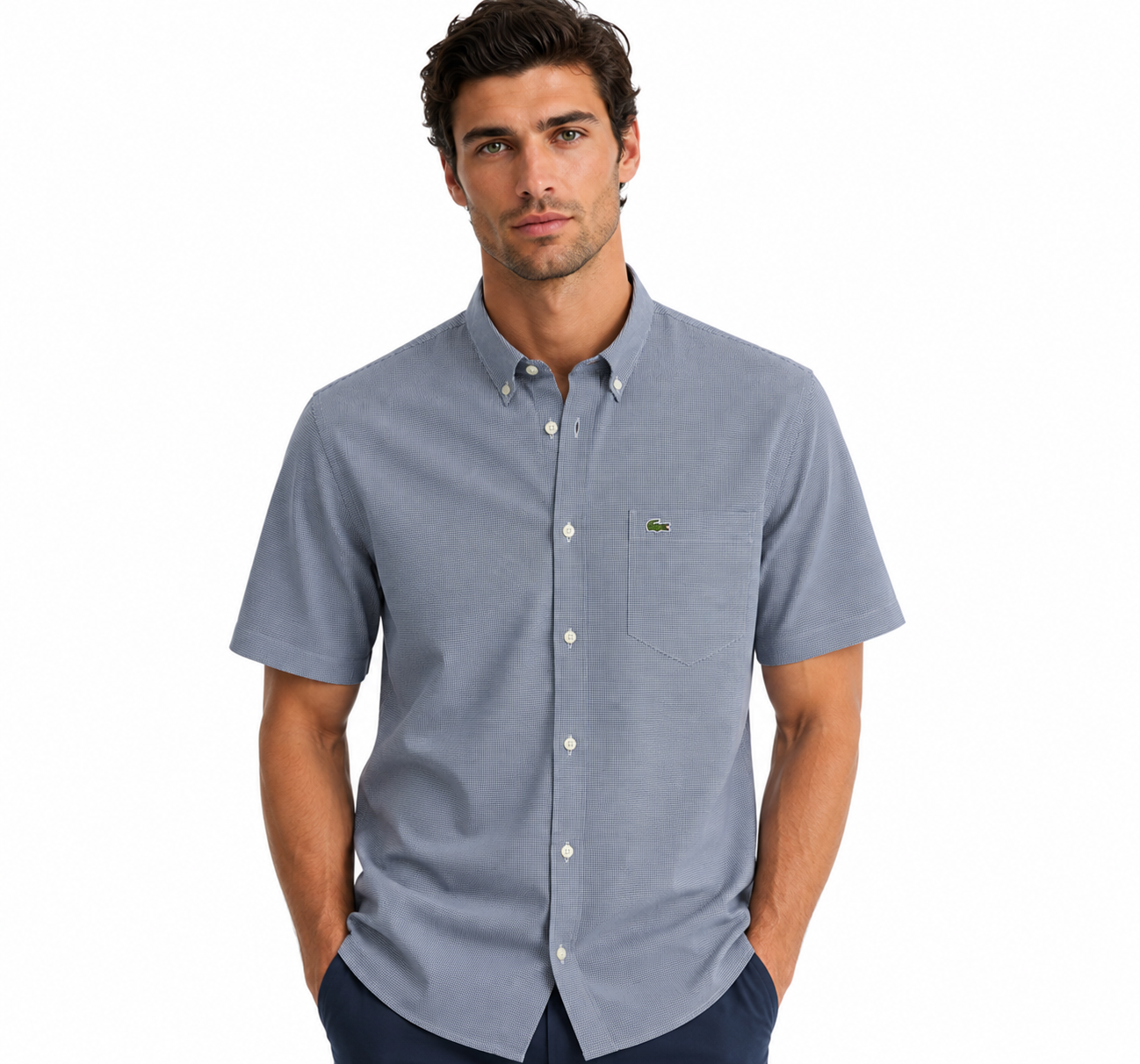 Lacoste Men's Short Sleeve Regular Fit Gingham Shirt