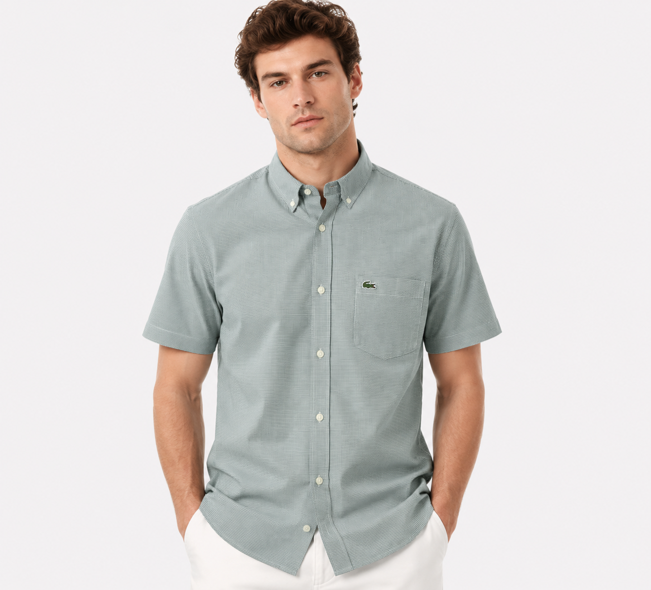 Lacoste Men's Short Sleeve Regular Fit Gingham Shirt