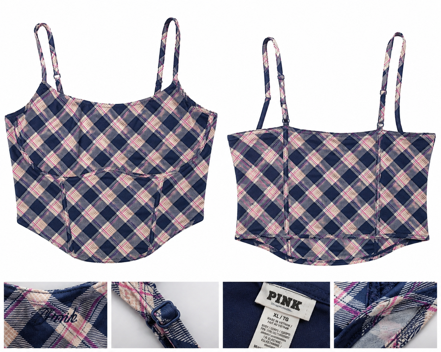 PINK Victoria’s Secret Plaid Corset Crop Top Blue Pink