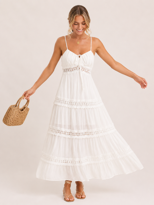 Lace Trimmed Tiered Midi Cami Dress