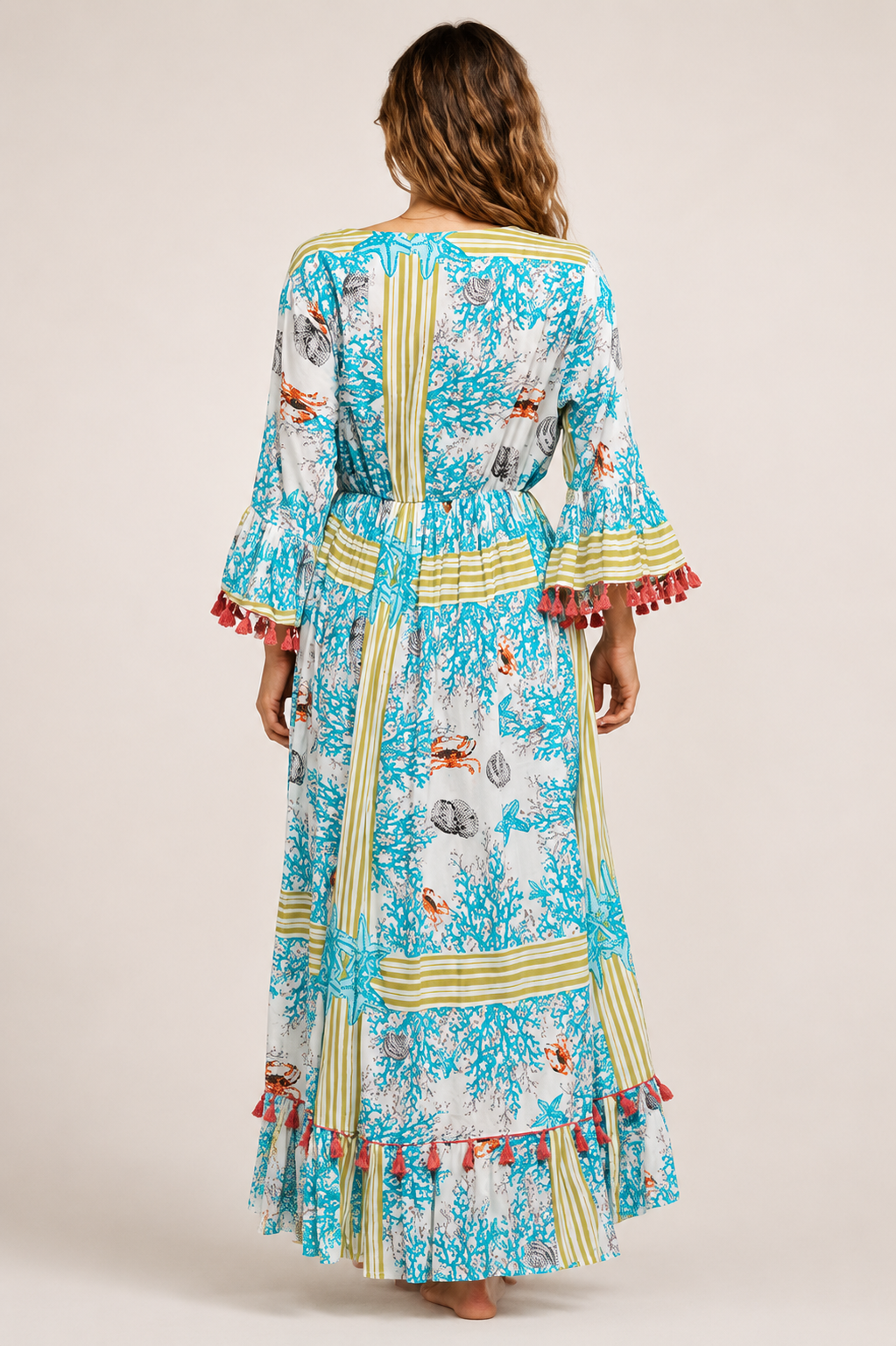POL Bohemian Print Tassel Trim Maxi Dress