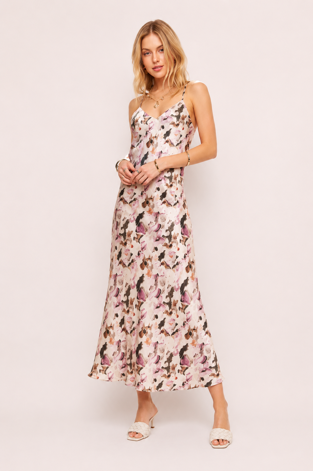 ADORA Watercolor V-Neck Midi Cami Dress