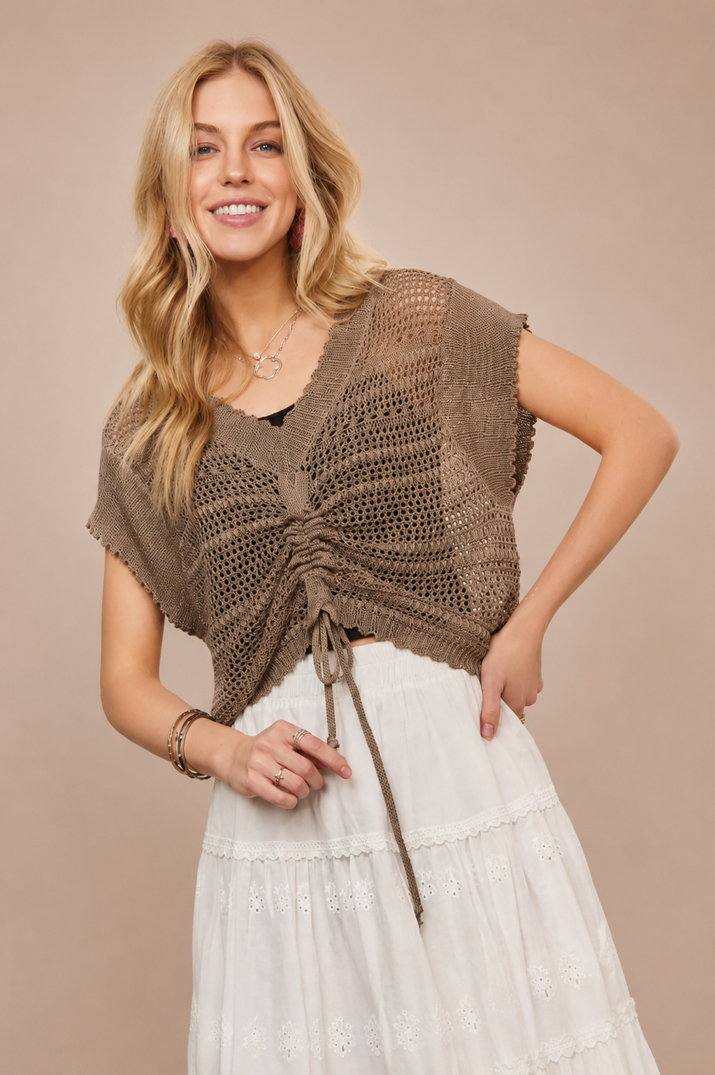 ADORA Drawstring Detail Crochet Top