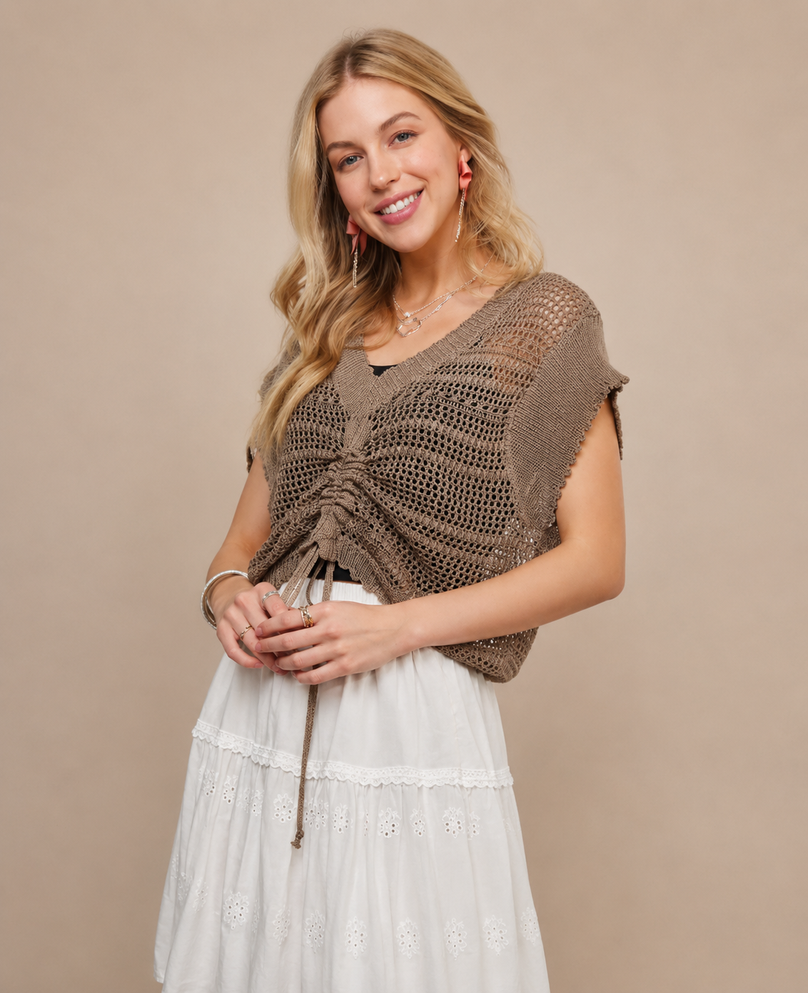 ADORA Drawstring Detail Crochet Top