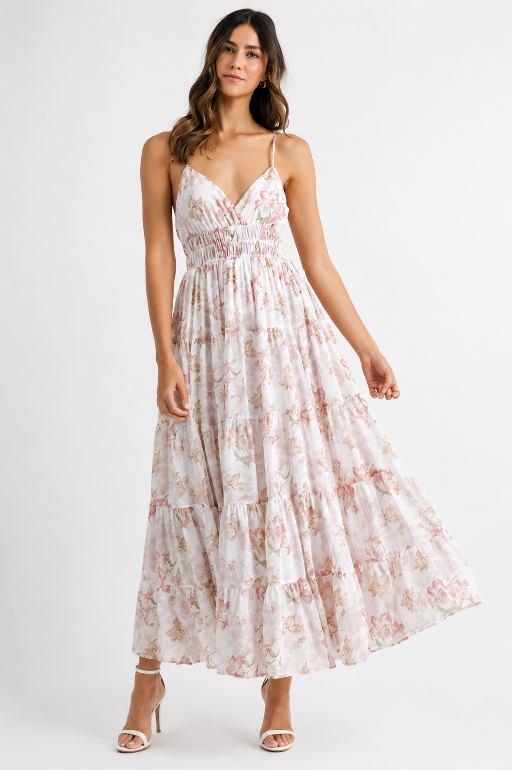 MABLE Floral Print Tiered Cami Maxi Dress