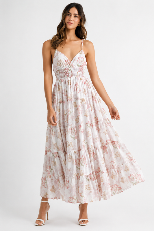 MABLE Floral Print Tiered Cami Maxi Dress