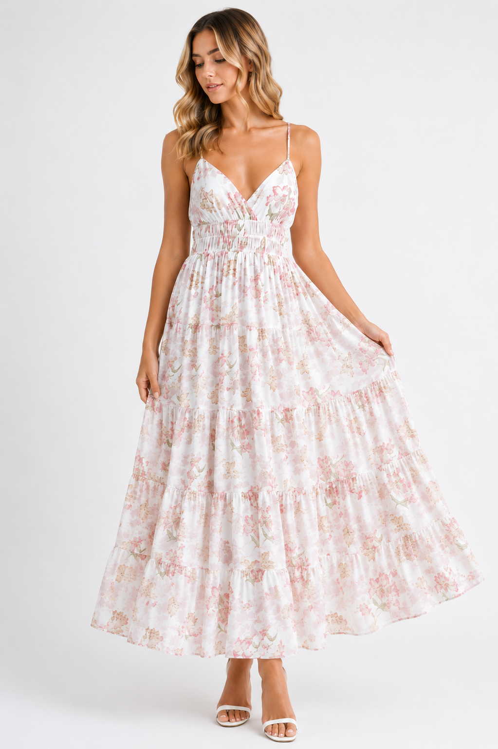 MABLE Floral Print Tiered Cami Maxi Dress